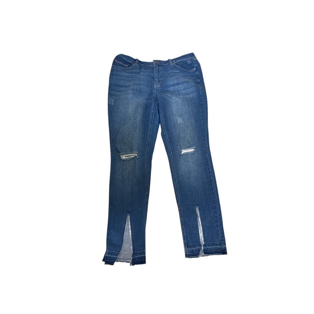 Peace Love World Women Medium Wash Distressed‎ Slit Raw Hem Straight Jeans Sz 12